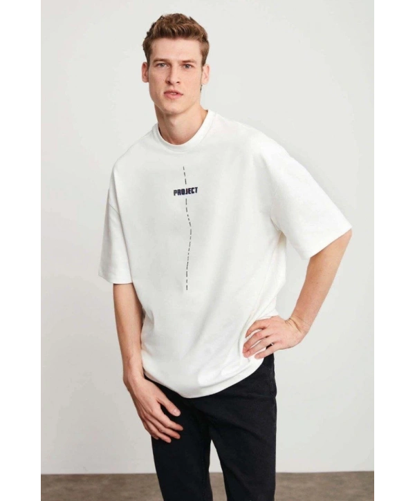 Unisex Baskılı Oversize T-Shirt - Beyaz
