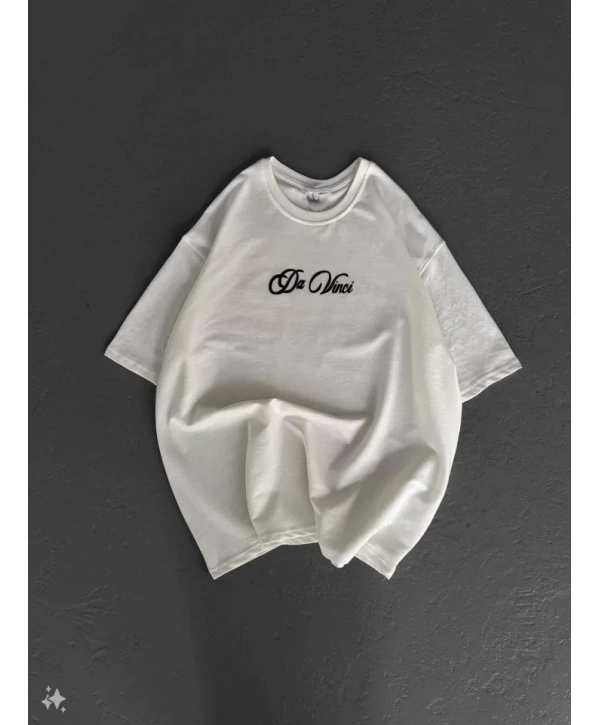 Unisex Baskılı Oversize T-Shirt - Beyaz