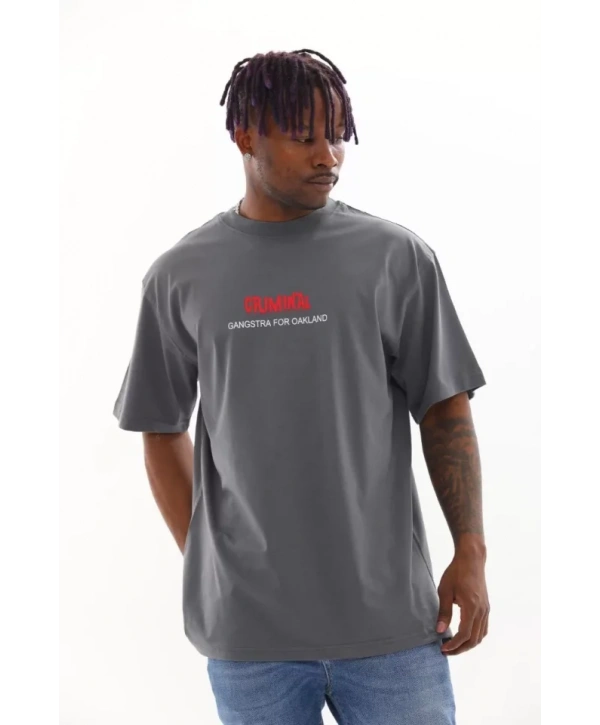 Unisex Baskılı Oversize T-Shirt - Füme