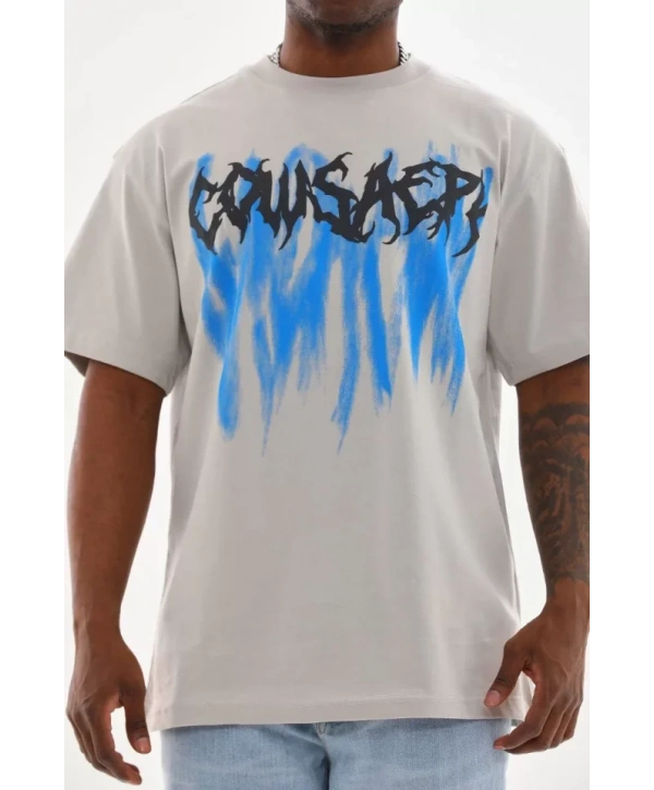 Unisex Baskılı Oversize T-Shirt - Gri