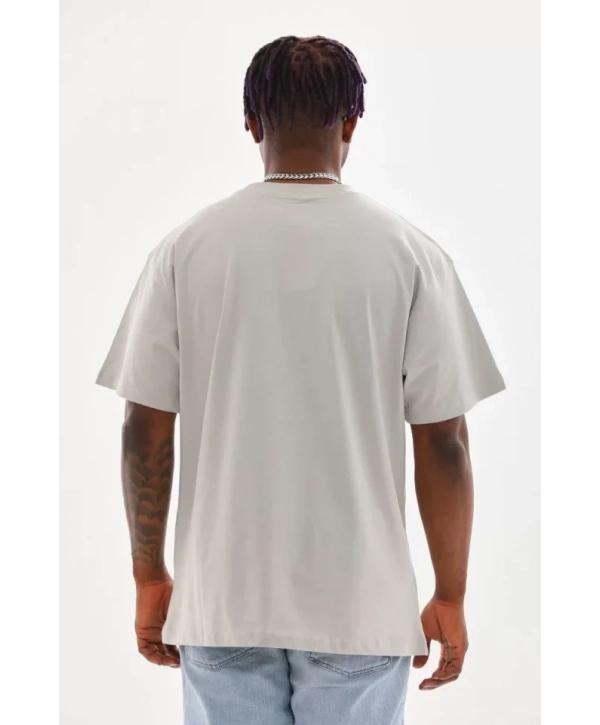Unisex Baskılı Oversize T-Shirt - Gri