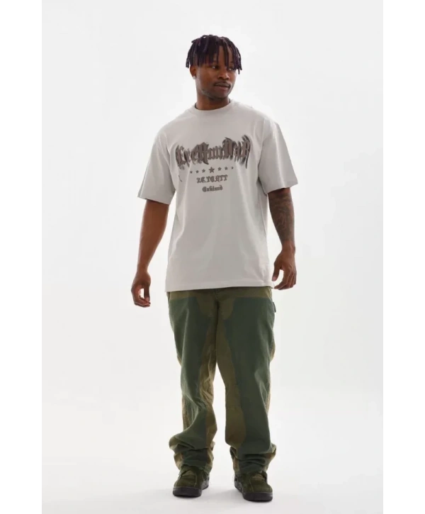 Unisex Baskılı Oversize T-Shirt - Gri