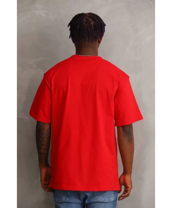 Unisex Baskılı Oversize T-Shirt - Kırmızı