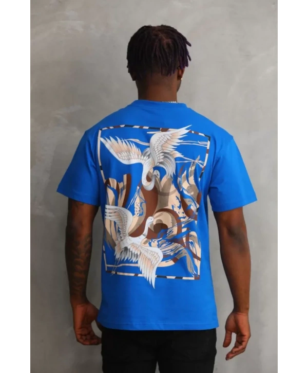 Unisex Baskılı Oversize T-Shirt - Mavi