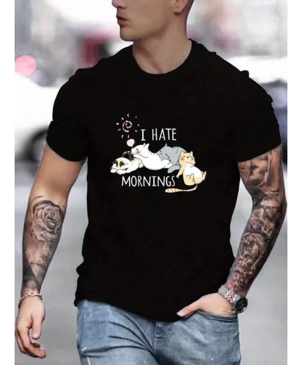 Unisex Baskılı Oversize T-Shirt - Siyah