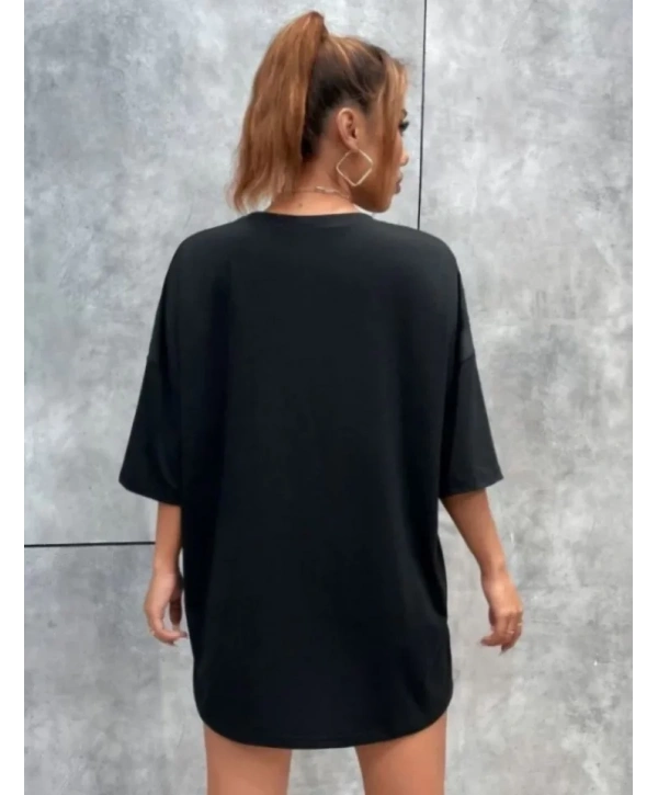 Unisex Baskılı Oversize T-Shirt - Siyah