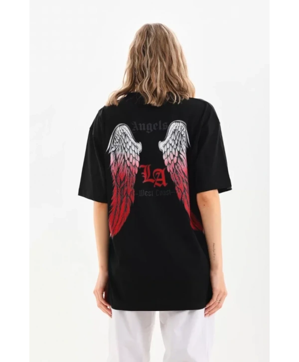 Unisex Baskılı Oversize T-Shirt - Siyah