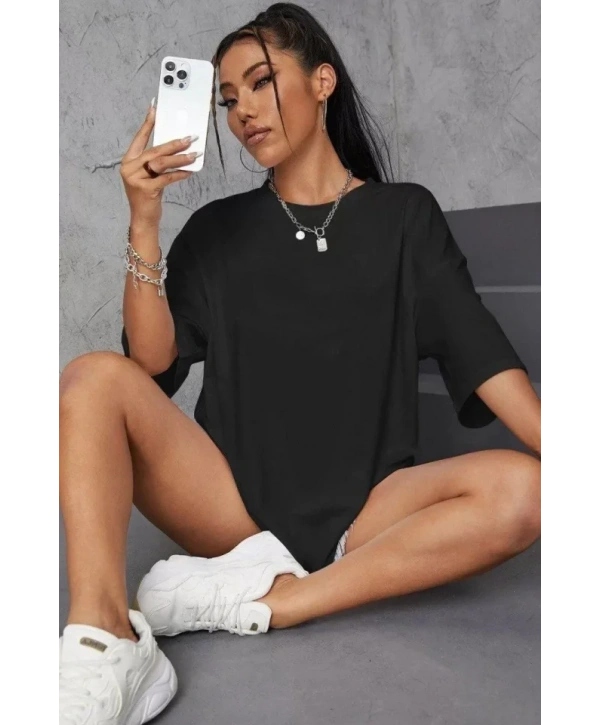 Unisex Baskılı Oversize T-Shirt - Siyah
