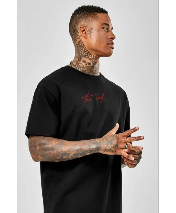 Unisex Baskılı Oversize T-Shirt - Siyah