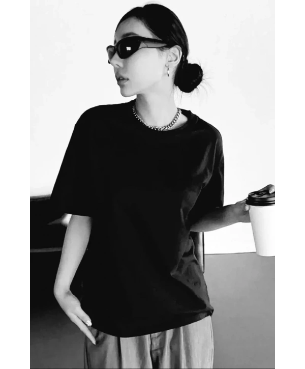 Unisex Baskılı Oversize T-Shirt - Siyah