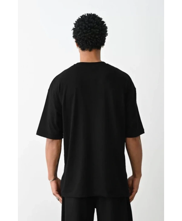 Unisex Baskılı Oversize T-Shirt - Siyah