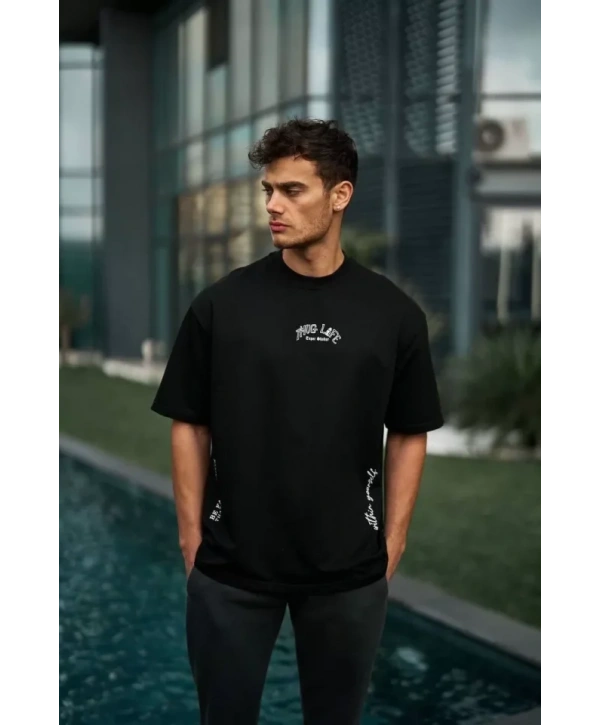 Unisex Baskılı Oversize T-Shirt - Siyah