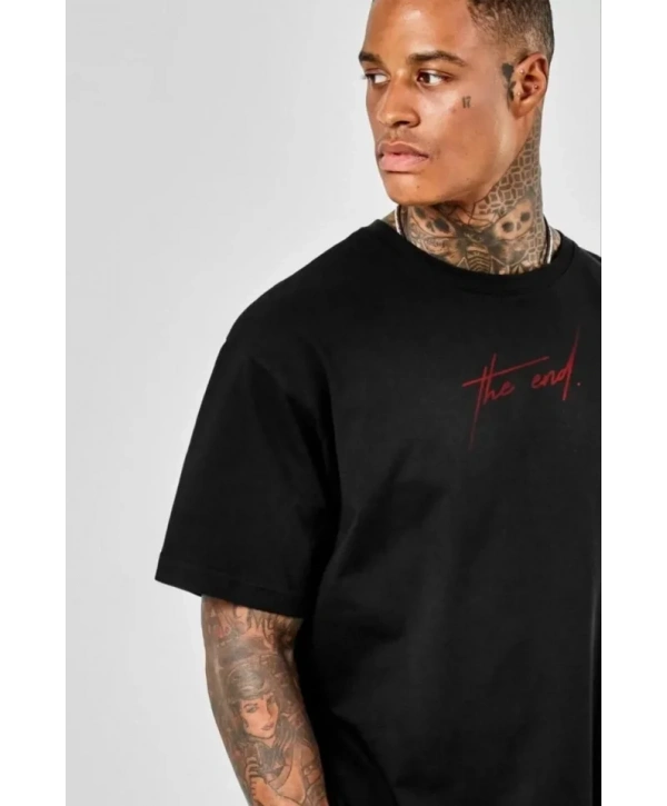 Unisex Baskılı Oversize T-Shirt - Siyah