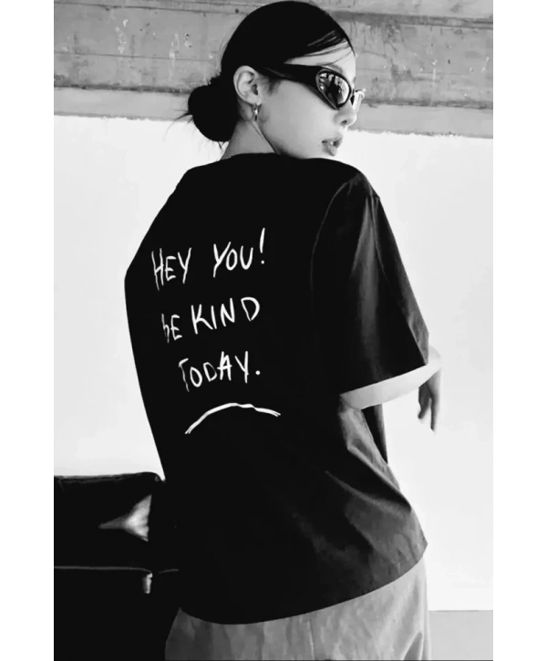 Unisex Baskılı Oversize T-Shirt - Siyah