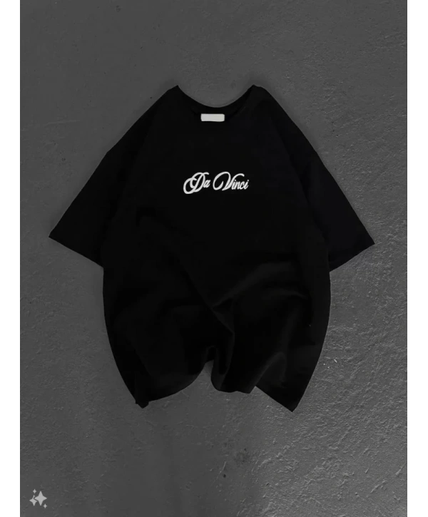 Unisex Baskılı Oversize T-Shirt - Siyah