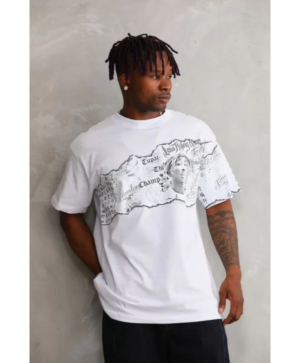 Unisex Bisiklet Yaka Baskılı Oversize T-Shirt - Beyaz