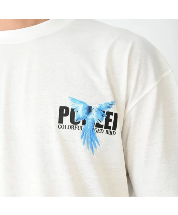 Unisex Bisiklet Yaka Baskılı Oversize T-Shirt - Beyaz