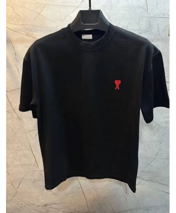 Unisex Bisiklet Yaka Baskılı Oversize T-Shirt - Siyah