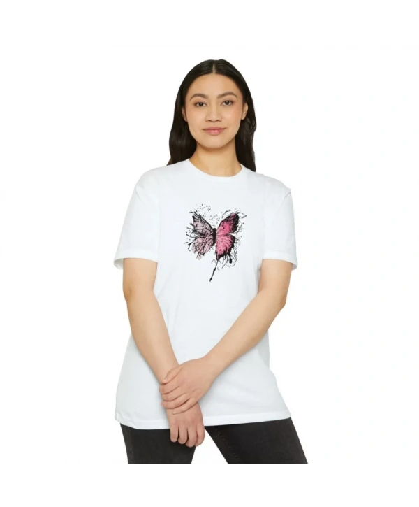 Unisex Bisiklet Yaka Baskılı T-Shirt - Beyaz