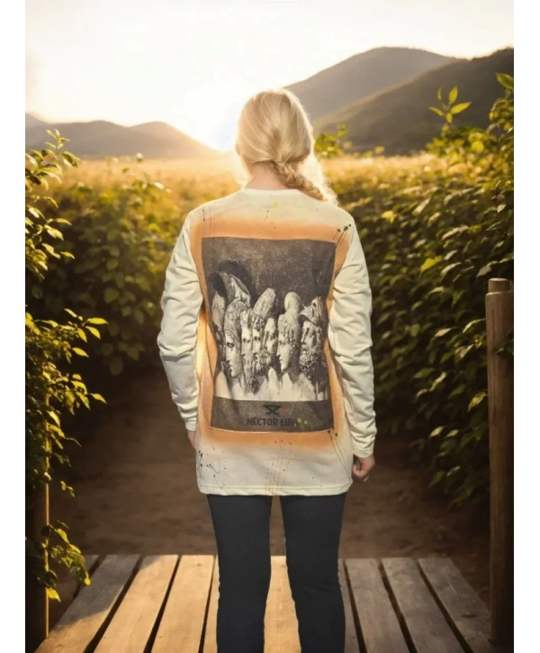 Unisex Bisiklet Yaka Uzun Kollu T-Shirt - Beyaz