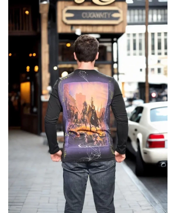 Unisex Bisiklet Yaka Uzun Kollu T-Shirt - Siyah