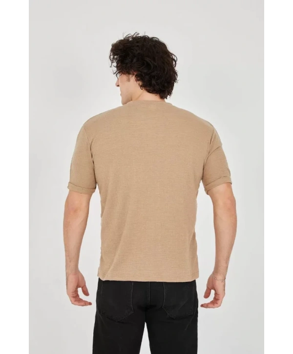 Unisex Jakar Kumaş Slim Fit T-Shirt - Kahverengi