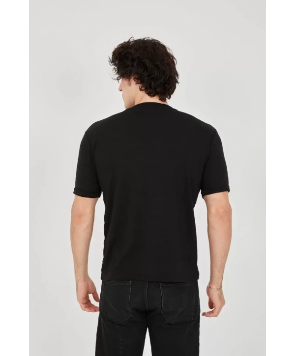 Unisex Jakar Kumaş Slim Fit T-Shirt - Siyah