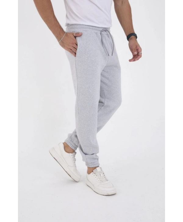 Unisex Kışlık Üç İplik Lastikli Eşofman Pantolon - Gri