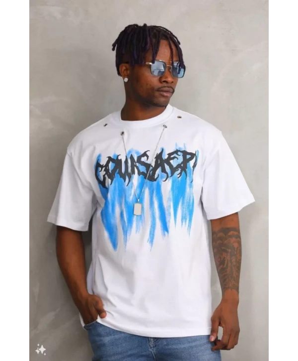 Unisex Oversize Kolye Dahil T-Shirt - Beyaz