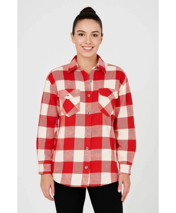 Uzun Kollu Oduncu Gömlek - Bordo