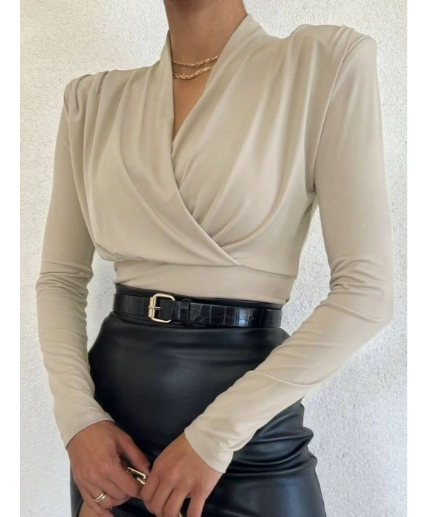 Vatkalı Kruvaze Model Sandy Bluz-Bej