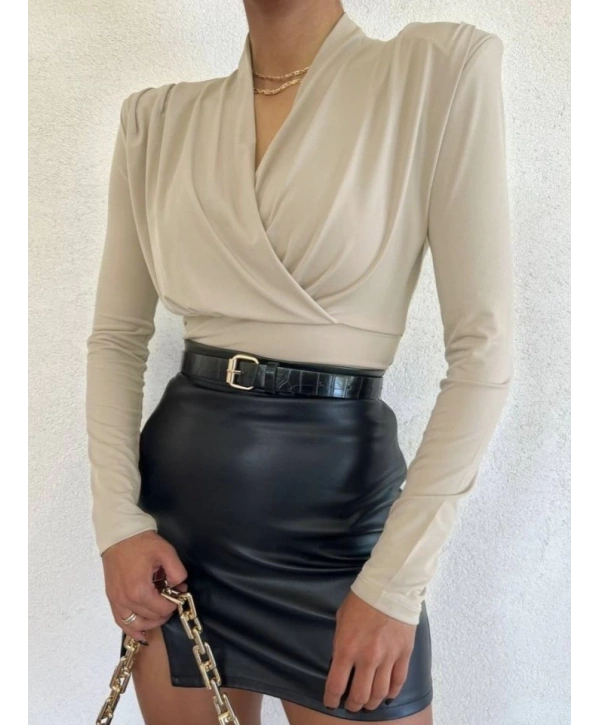 Vatkalı Kruvaze Model Sandy Bluz-Bej