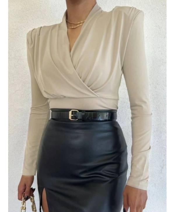 Vatkalı Kruvaze Model Sandy Bluz-Bej