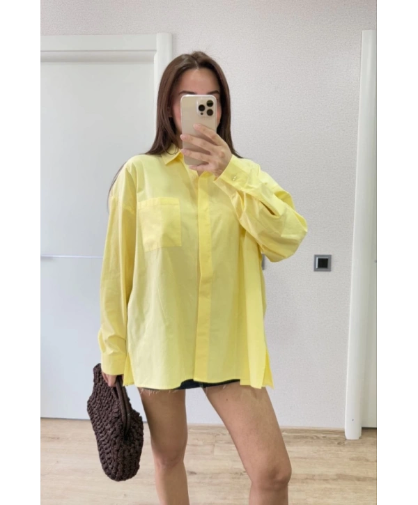 Yakalı Yandan Yırtmaçlı Gömlek - Sarı