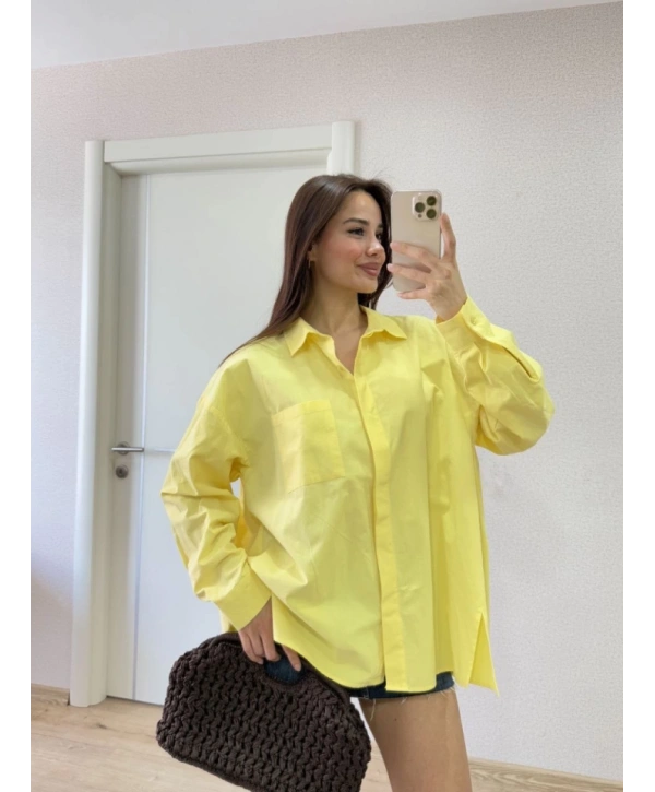 Yakalı Yandan Yırtmaçlı Gömlek - Sarı