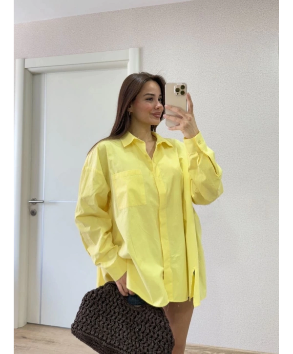 Yakalı Yandan Yırtmaçlı Gömlek - Sarı