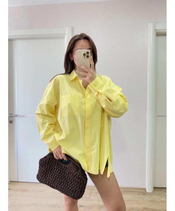 Yakalı Yandan Yırtmaçlı Gömlek - Sarı