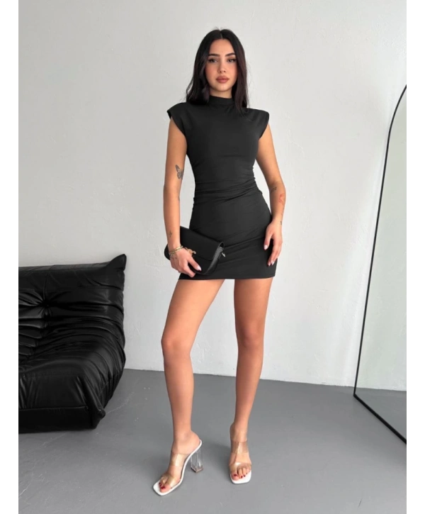Yarım Bogazlı Kolsuz Mini Boy Elbise - Siyah