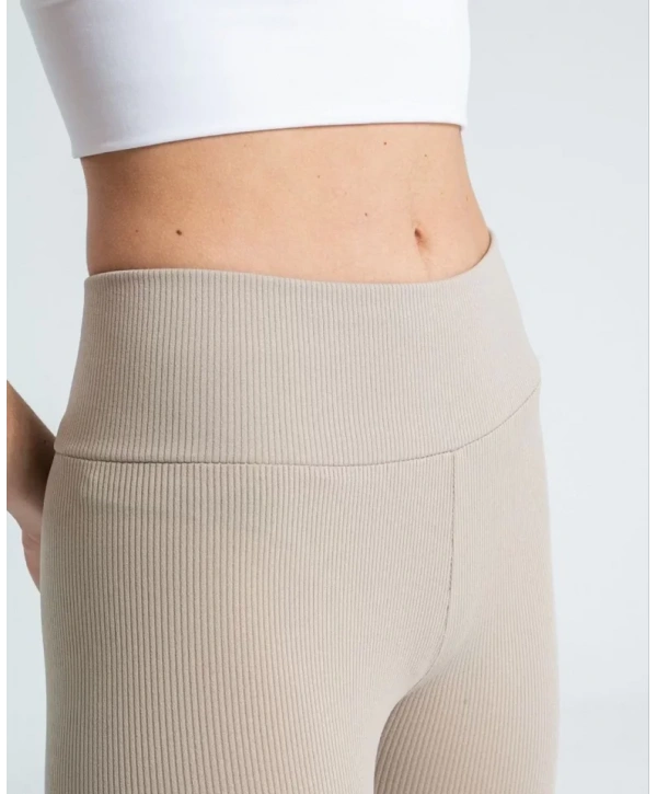 Yüksek Bel Fitilli Tayt - Bej