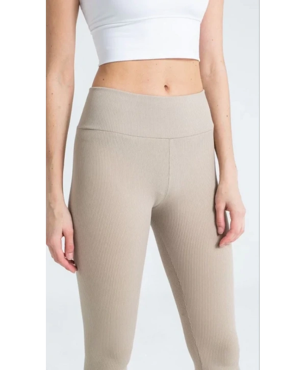 Yüksek Bel Fitilli Tayt - Bej
