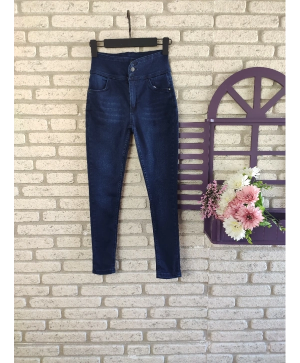 Yüksek Bel Likralı Jean Pantolon 90 Cm