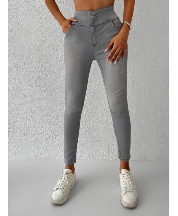 Yüksek Bel Likralı Jean Pantolon 90 Cm