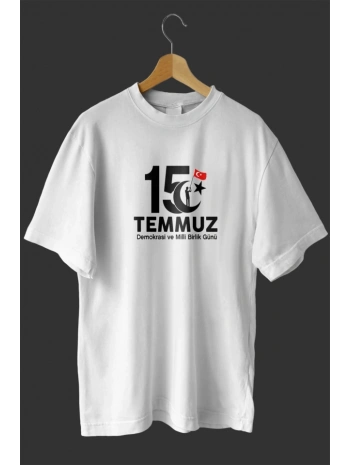 15 Temmuza Özel Tasarım Baskılı T-shirt - Beyaz