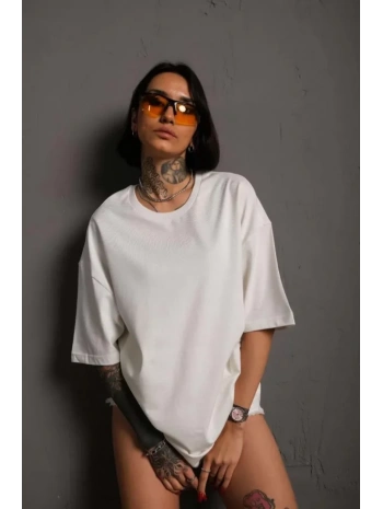 24/1 Düz A Kalite Oversize T-shirt - Beyaz
