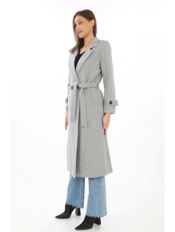 Astarlı Balık Sırtı Kaşmir Kaşe Kaban - Gri