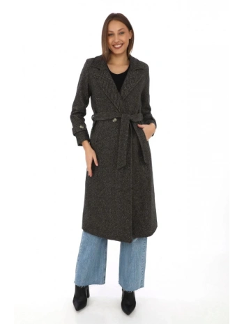 Astarlı Balık Sırtı Kaşmir Kaşe Kaban - Kahverengi