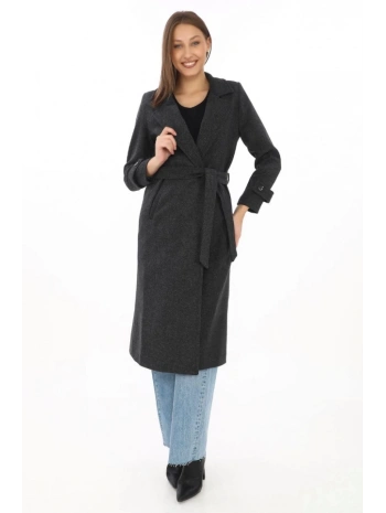 Astarlı Balık Sırtı Kaşmir Kaşe Kaban - Siyah