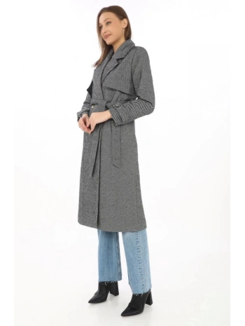 Balık Sırtı Kaşmir Uzun Kaşe Kaban - Boyalı Gri