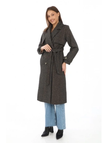 Balık Sırtı Kaşmir Uzun Kaşe Kaban - Kahverengi