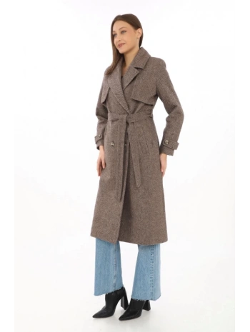 Balık Sırtı Kaşmir Uzun Kaşe Kaban - Vizon